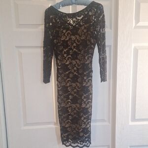 MARINA Black Sheath Cocktail Dress with Scoop Neck